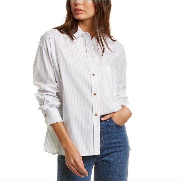 Vince thin stripe woven button down white blouse, XS - Picture 6 of 6